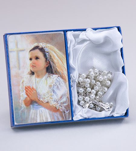 Girls First Communion Rosary and Prayer Card Set