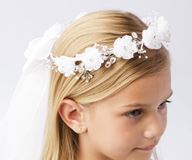 Girls First Communion Flower Crown with Veil
