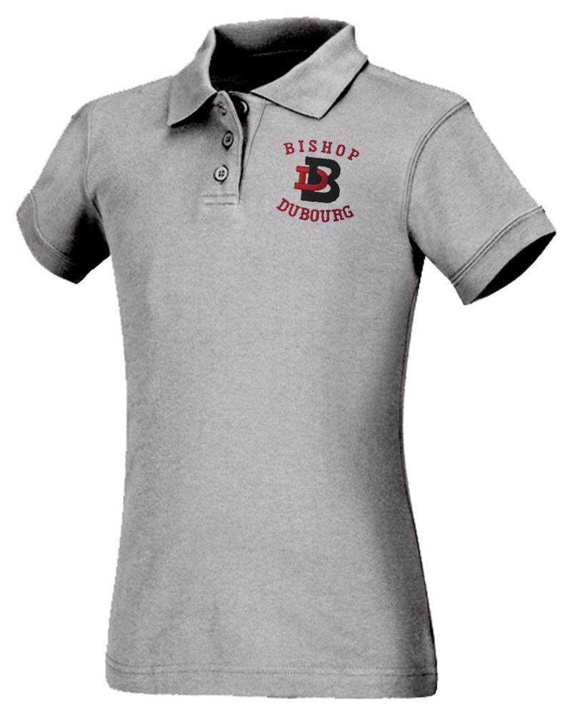 Girls Grey Smooth Interlock Polo with DuBourg HS Logo