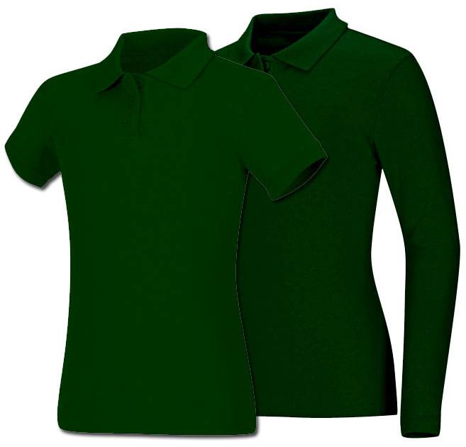 Girls Hunter Green Smooth Interlock Knit Polo Shirt