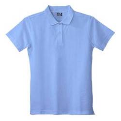 Girls Light Blue Pique Knit Polo Shirt, Short Sleeve
