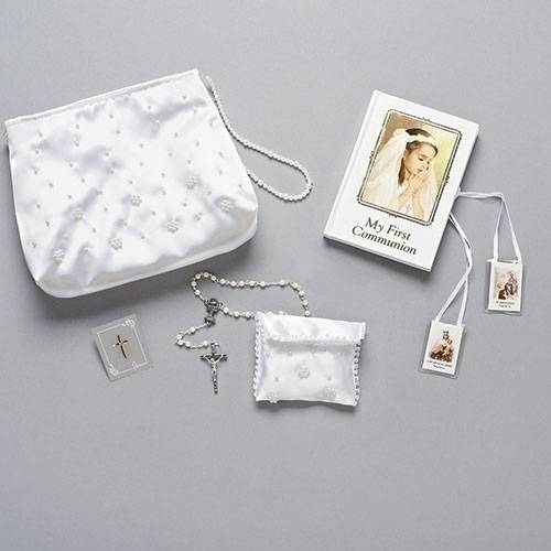 Girls My First Holy Communion Candle Gift Set with Mass Book and Wall Cross Rosary