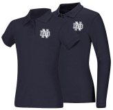 Girls Navy Pique Knit Polo Shirt with ND Logo