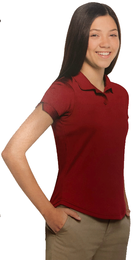Girls Red Performance Knit Polo, Short Sleeve 
