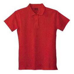 Girls Red Pique Knit Polo Shirt, Short Sleeve