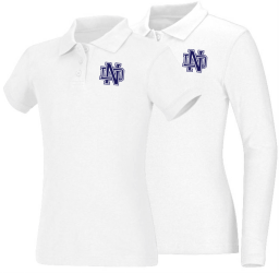 Girls White Pique Knit Polo Shirt with ND Logo
