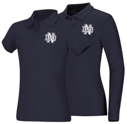 Girls Navy Smooth Interlock Knit Polo Shirt with ND Logo