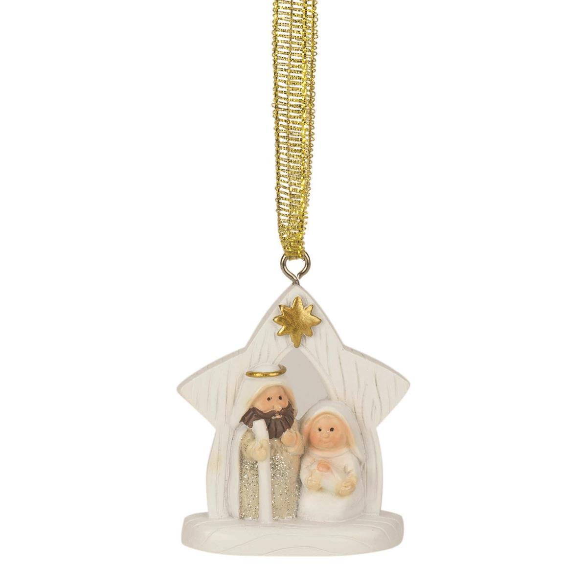 Glitter Holy Family in Creche Ornament