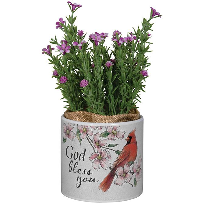 God Bless Planter with Flowers