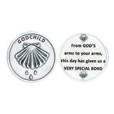 Godchild Silver Toned Pocket Token, front and back of token shown Made in Italy