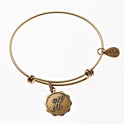 Gold Bangle with Letter H  Charm