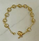 Gold Capped Crystal Bead Rosary Bracelet