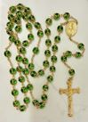 Gold Capped Green Bead Rosary from Italy