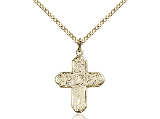 Gold Filled 5 Way Gold Filled Cross on an 18" Chain