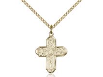 Gold Filled 5 Way Gold Filled Cross on an 18" Chain
