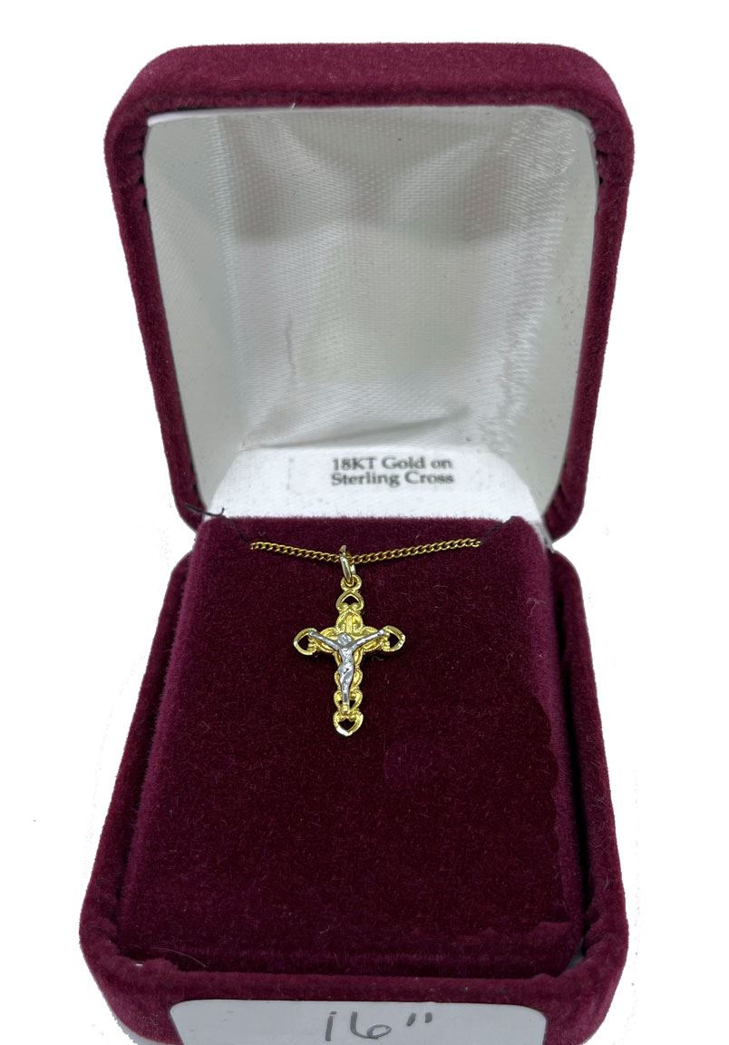 Gold Over Sterling Silver Crucifix on 16" Gold Plated Chain
