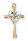 Gold over Sterling Cross with Silver Heart on 18" Chain
