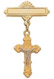Gold & Sterling Silver Baby Bar Pin W/Crucifix