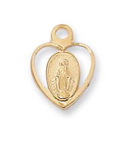 Gold/Sterling Silver Heart Miraculous Medal on 16" chain
