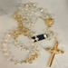 Gold Wedding Rosary with Joined Rings and Holy Family Centerpiece - 124618
