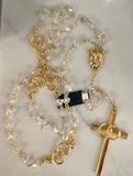 Gold Wedding Rosary with Joined Rings and Holy Family Centerpiece