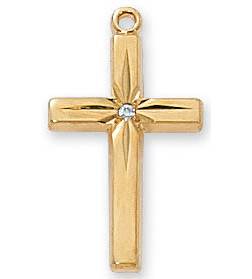  Gold over Silver Cubic Zirconia Cross On 18" Chain