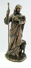 Good Shepherd 11.75" Statue, Lightly Painted Bronze