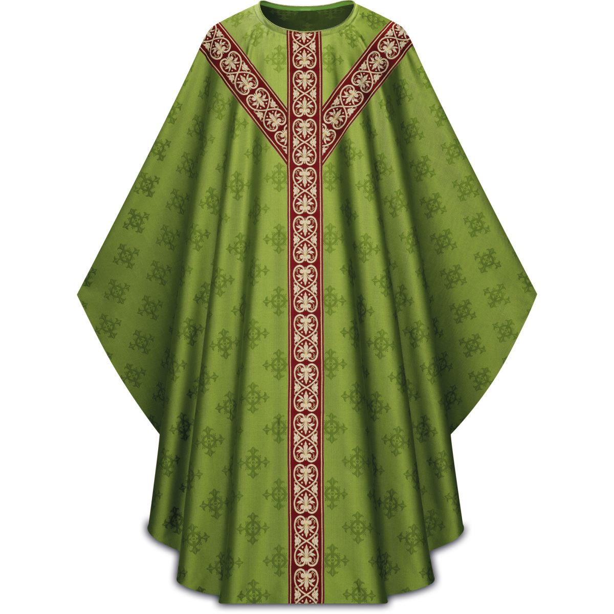 Gothic Chasuble in Green Adornes Fabric with Plain Collar