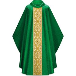 Gothic Chasuble in Green Duomo Fabric with Roll Collar