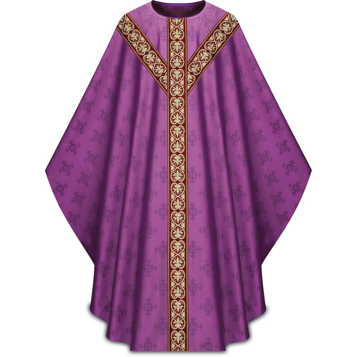 Gothic Chasuble in Purple Adornes Fabric with Plain Collar