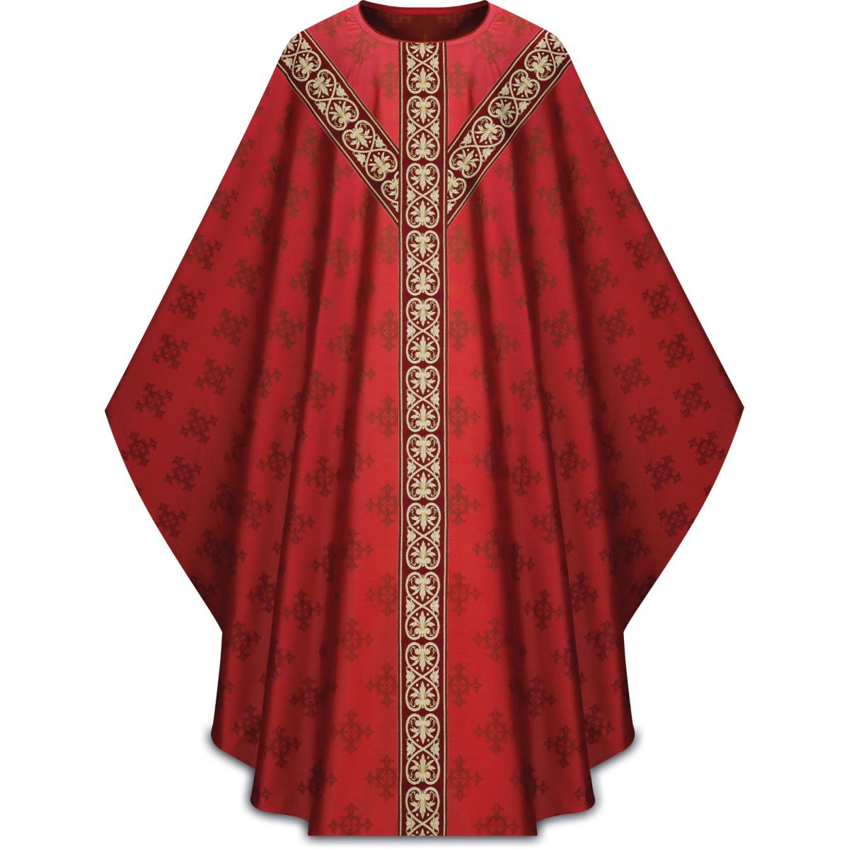 Gothic Chasuble in Red Adornes Fabric with Plain Collar