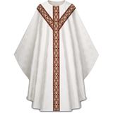 Gothic Chasuble in White Adornes Fabric with Plain Collar