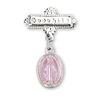 Sterling Silver Godchild Bar Pin With Pink Miraculous Medal Lapel Pin