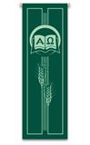Green Alpha and Omega with Wheat Banner