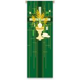 Green Chalice, Host and Wheat Printed Banner