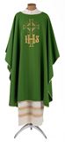 Green Chasuble from Italy with IHS Cross and Plain Collar