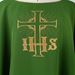 Green Chasuble from Italy with IHS Cross and Plain Collar - 123501