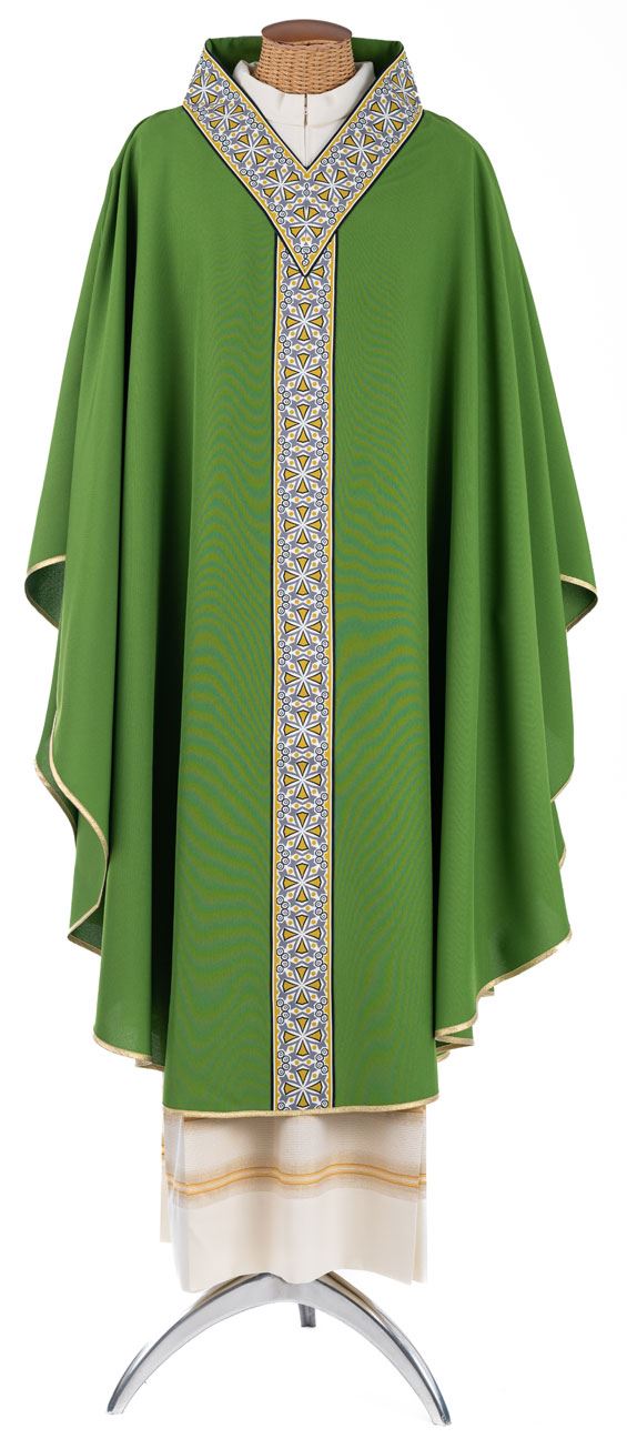 Green Chasuble from Italy with V Neck Banding at Collar
