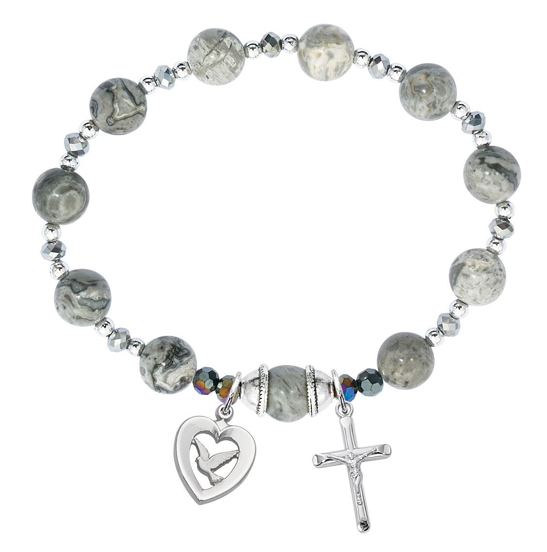 Grey Marble 8mm Stretch Rosary Bracelet