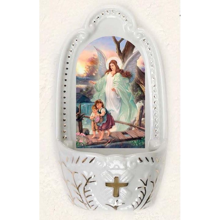 Guardian Angel 5-1/4 Inch Porcelain Holy Water Font 