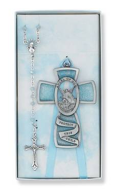 Christening Light Blue Chocolate W/ Mini Rosary Cross Bracelet