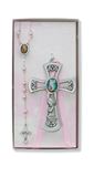 Guardian Angel Crib Medal and Rosary Set, Pink