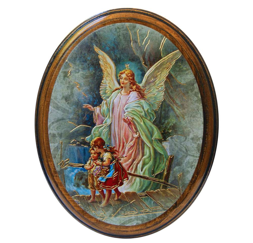 Guardian Angel Wooden 4X5 Oval Plaque Gift Boxed