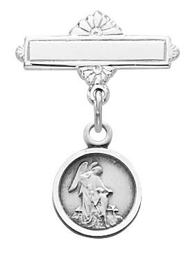 Guardian Angel Sterling Silver Baby Bar Lapel Pin