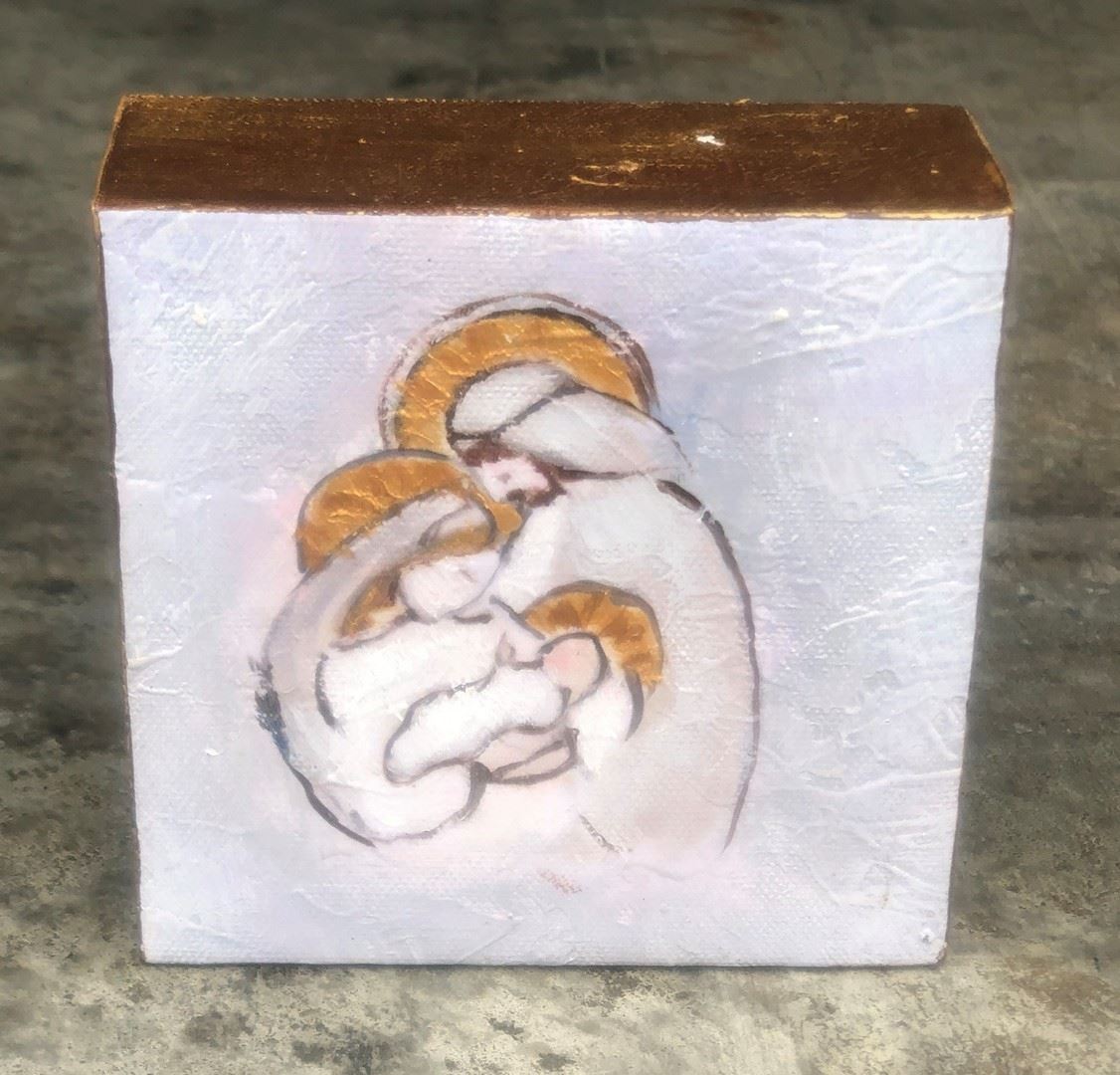 Handpainted 4x4" Holy Family on Canvas