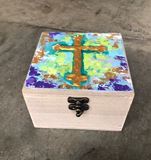 Handpainted Cross Wood Box, Lavender
