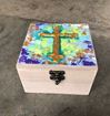 Handpainted Cross Wood Box, Lavender and Green