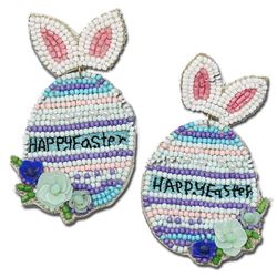 Happy Easter Egg Seed Bead Earrings - Blue