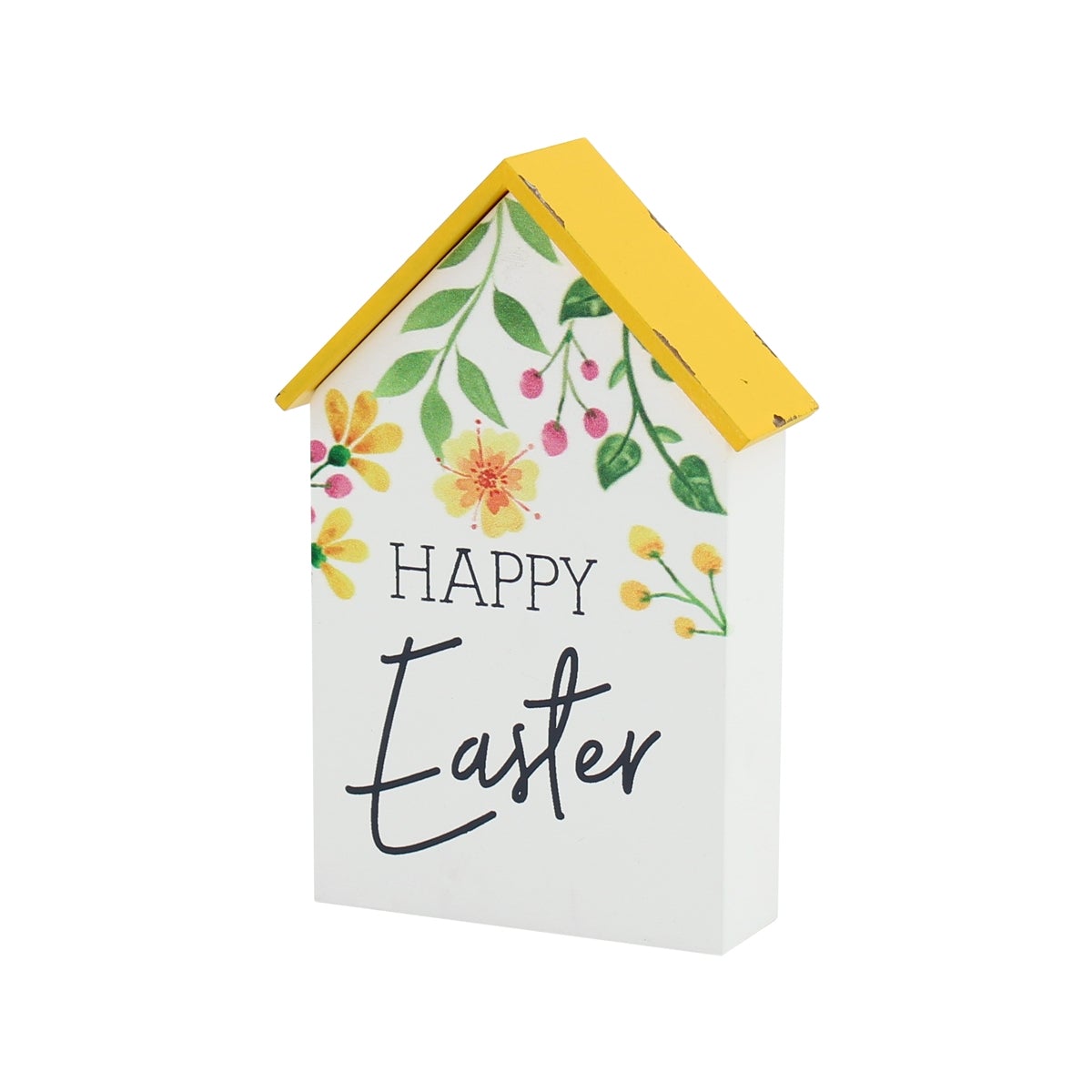 Happy Easter House Shaped Block Sign