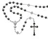 Hematite Bead First Communion Rosary, Black Enameld Crucifix and Cross Our Father Beads